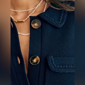 BETTY CARDIGAN crochet Navy sz L Used